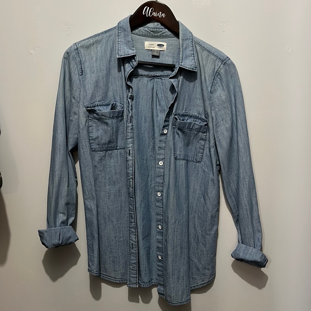 Old Navy distressed denim Button Down